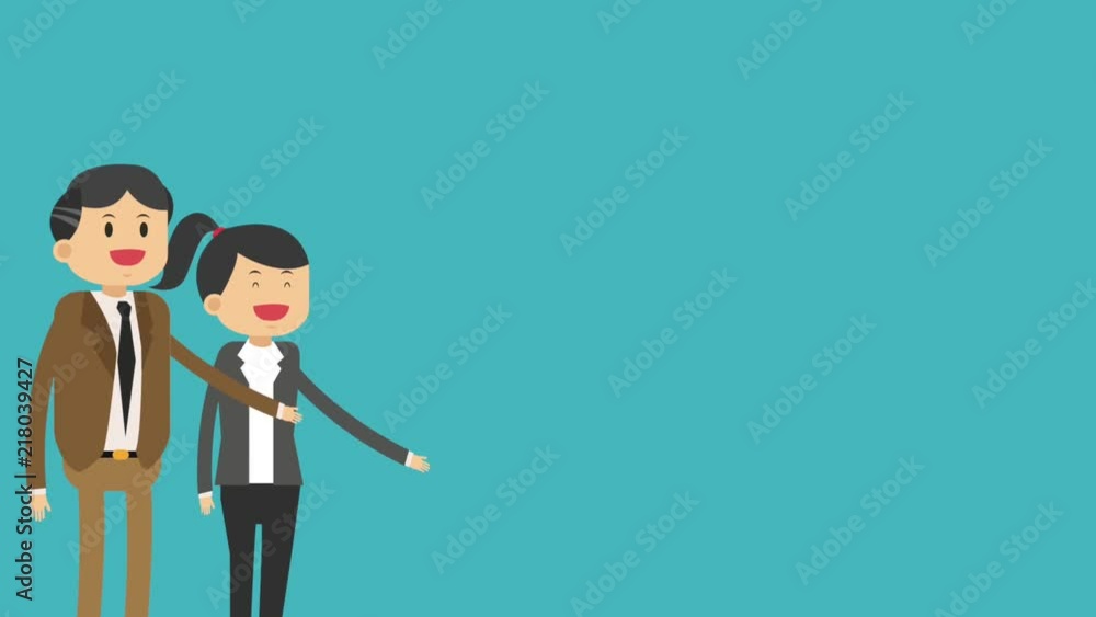 Business couple greeting over blue background high definition animation colorful scenes Business couple greeting over blue background high definition animation colorful scenes