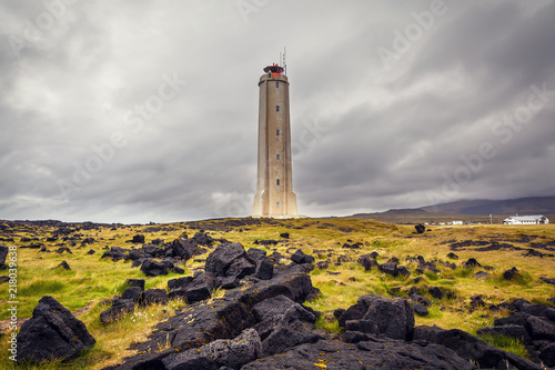 White lighthouse on the extreme west coast of Iceland.