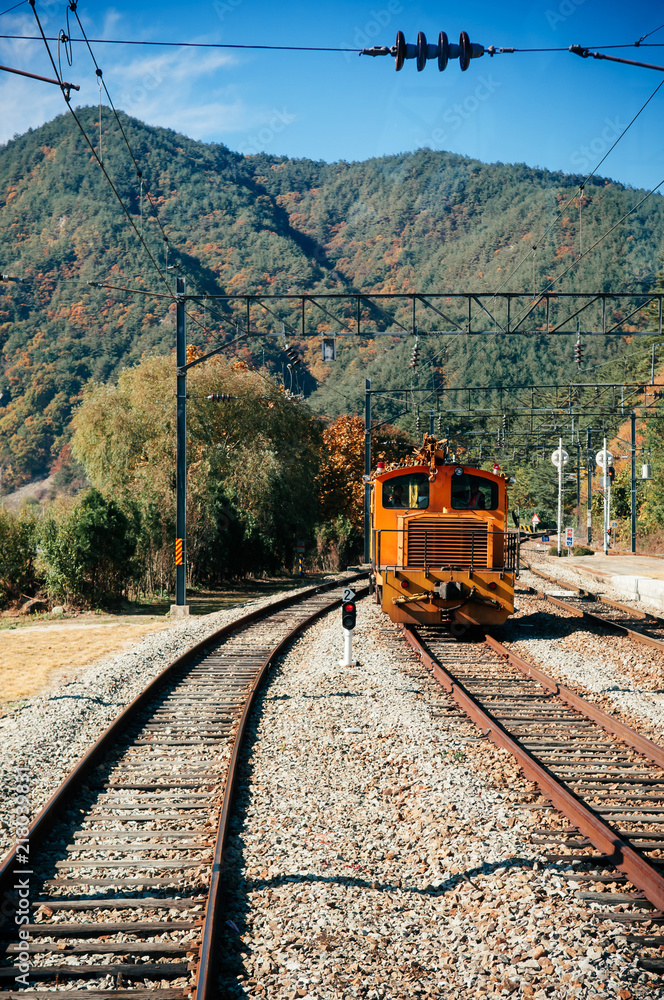 Old train in mountain valley route of Gangwon-do, South Korea