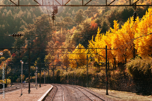 Korea Baekdudaegan Mountain Range Canyon Train, V-Train at Seungbu station platform photo