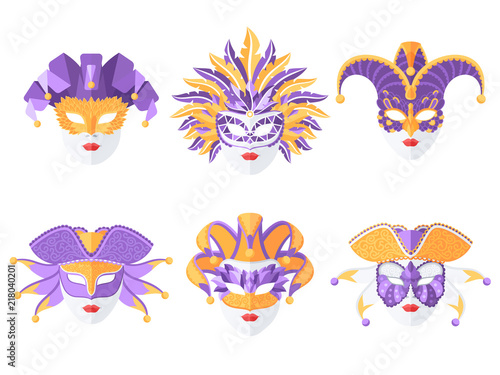 Set of six different carnival masks