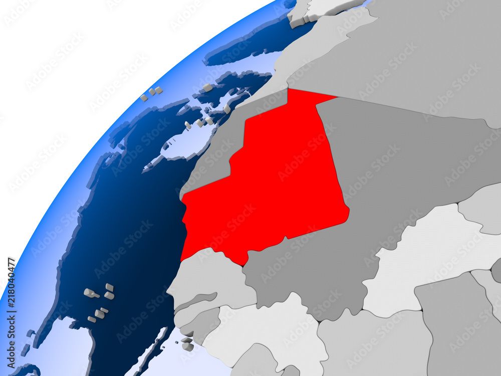Fototapeta premium Map of Mauritania in red