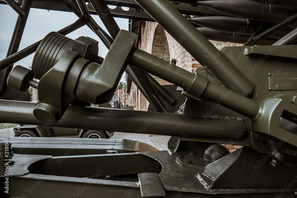 Details of the old Soviet military machine. In the park of the exhibits of military equipment