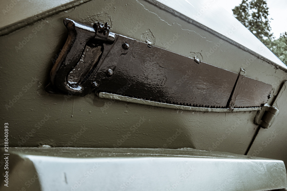 Texture of a Soviet military machine. In the park the museum of military equipment