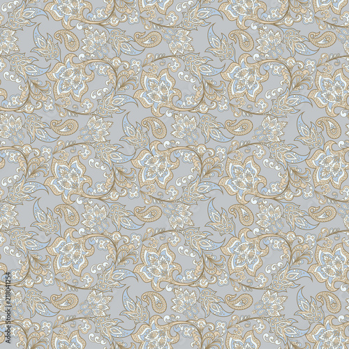 Paisley and ethnic flowers seamless vector pattern. floral vintage background