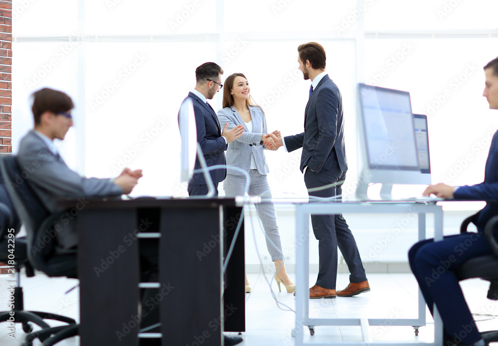 Salesmen and buyer discuss the contract Salesmen and buyer discuss the contract