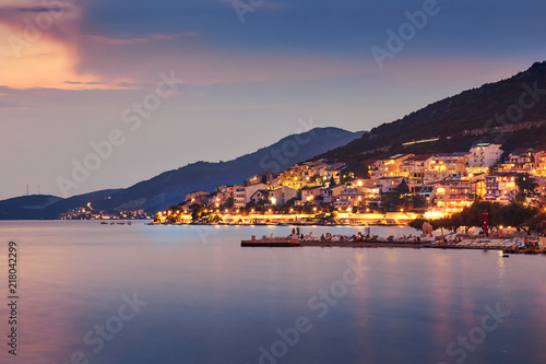 Beach and the city of Neum in Bosnia and Herzegovina at dusk