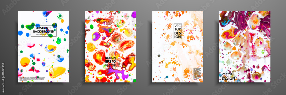 Set of colorful paint design templates for brochures, flyers, mobile technologies, applications, and online services, typographic emblems, logo, banners and infographic. Abstract modern backgrounds.