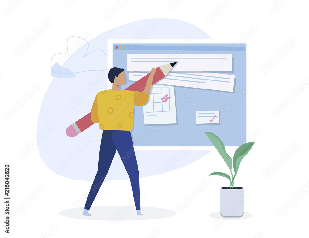 Copywriting, creative writing,content creating concept. Blogger character. Flat isometric vector illustration isolated on white background. Copywriting, creative writing,content creating concept. Blogger character. Flat isometric vector illustration isolated on white background.