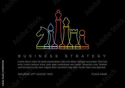 Vector business strategy concept template with chess figures