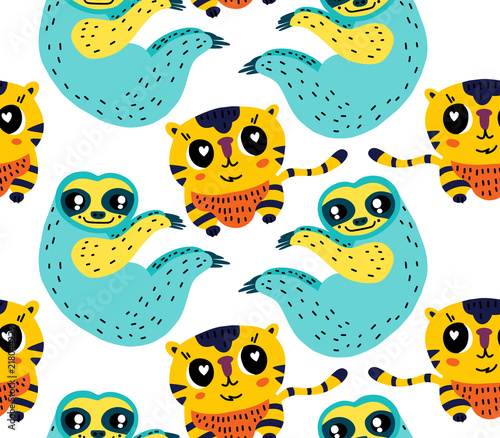 Fotografie Cute animals seamless pattern