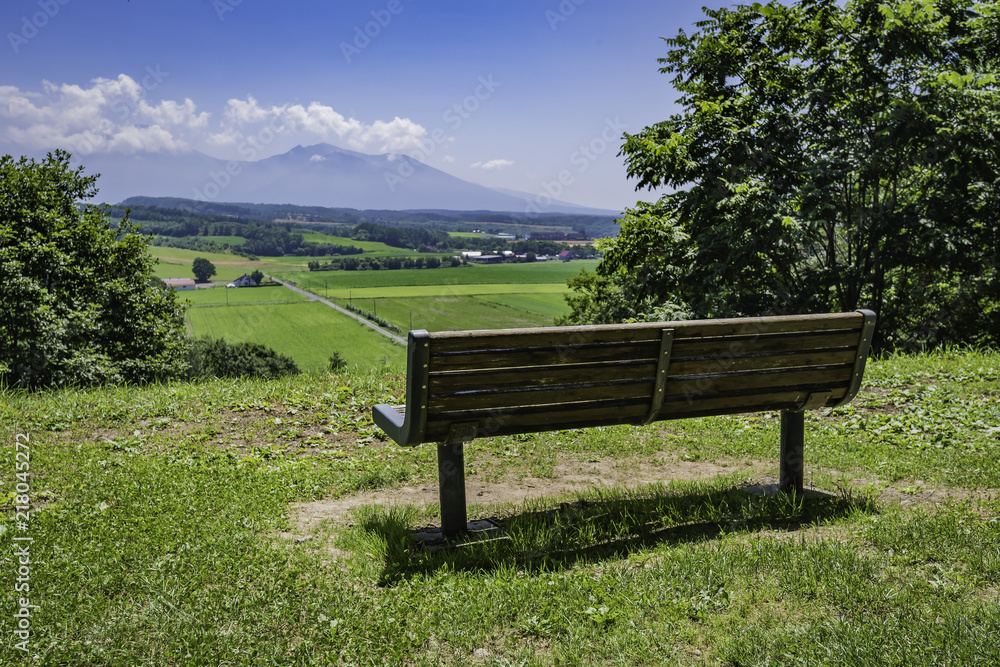 Empty long bench in sunny day with beautiful view Empty long bench in sunny day with beautiful view