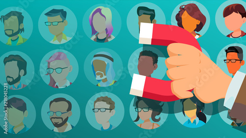 Customer Retention Vector. Businessman Hand With Giant Magnet. Relationship, Marketing Segmentation. Returning Client. Customer Loyalty, Support. Flat Cartoon Illustration