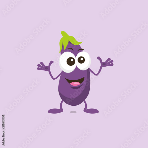 Illustration of cute decisive eggplant mascot isolated on light background. Flat design style for your mascot branding.