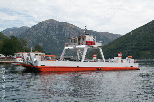 Ferry boat transporting cars across Kotor in Montenegro