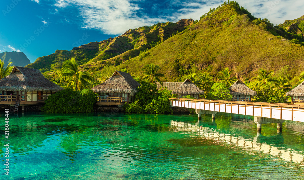Fototapeta premium Tropical resort with amazing lagoon on Moorea, French Polynesia