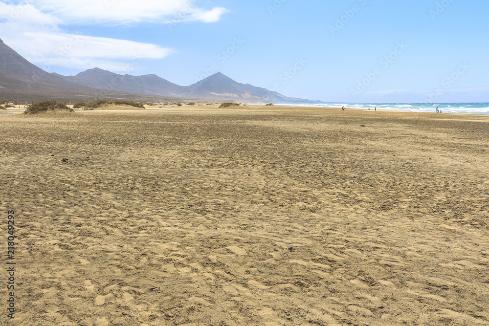Wide sandy beach landscape of Cofete beach, Fuerteventura