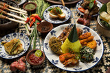 Different indonesian food dishes. Various indonesian bali food