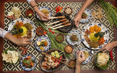 Different indonesian food dishes. Various indonesian bali food