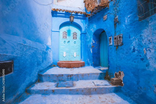 Beautiful blue medina of Chefchaouen town in Morocco Africa. © Kotangens