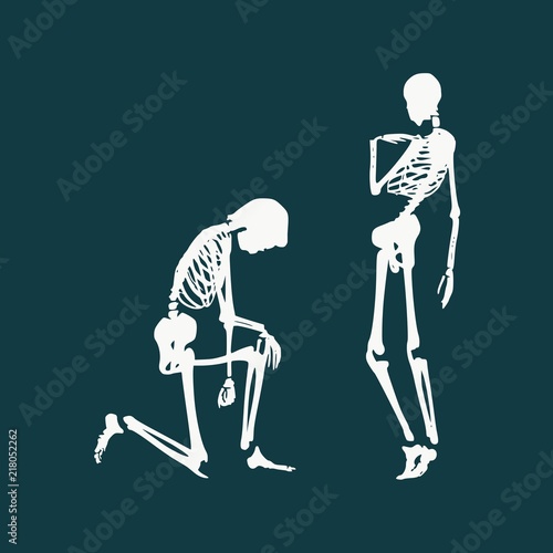 Man asking woman to marry him. Cartoon illustration. Silhouettes of two skeletons