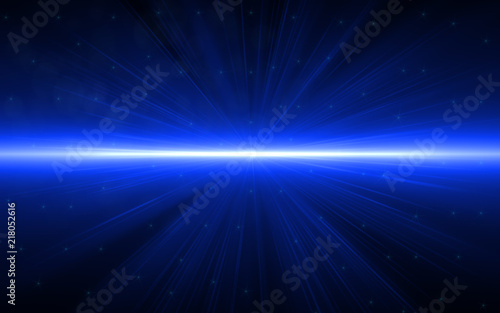 Beautiful blue digital lens flare in black background horizontal frame