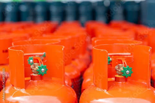 Fototapeta LPG gas bottle stack ready for sell