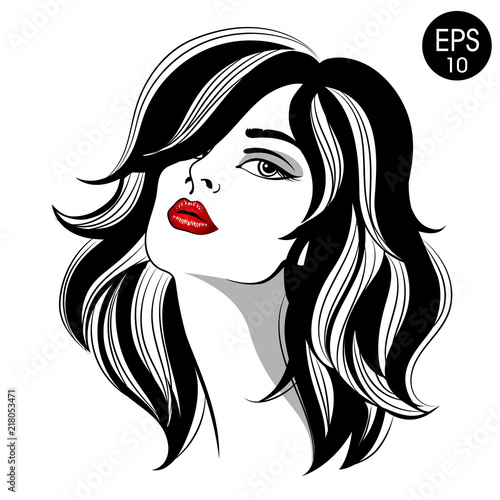 Woman with red lips. Vector fashion portrait