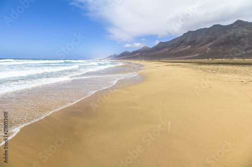 Wide and endless Cofete beach on Fuerteventura