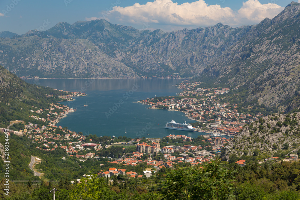 Panoramic view of Boka Bay,  Montenegro
