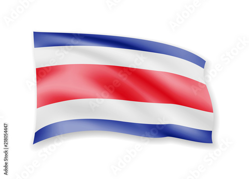 Waving Costa Rica Flag on white. Flag in the Wind.