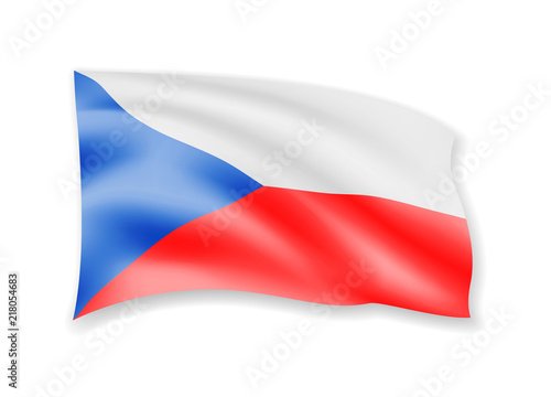 Waving Czech Republic flag on white. Flag in the Wind.