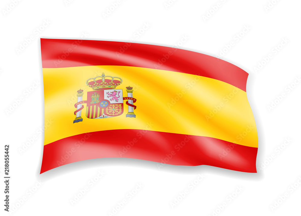 Waving Spain flag on white. Flag in the wind. Waving Spain flag on white. Flag in the wind.