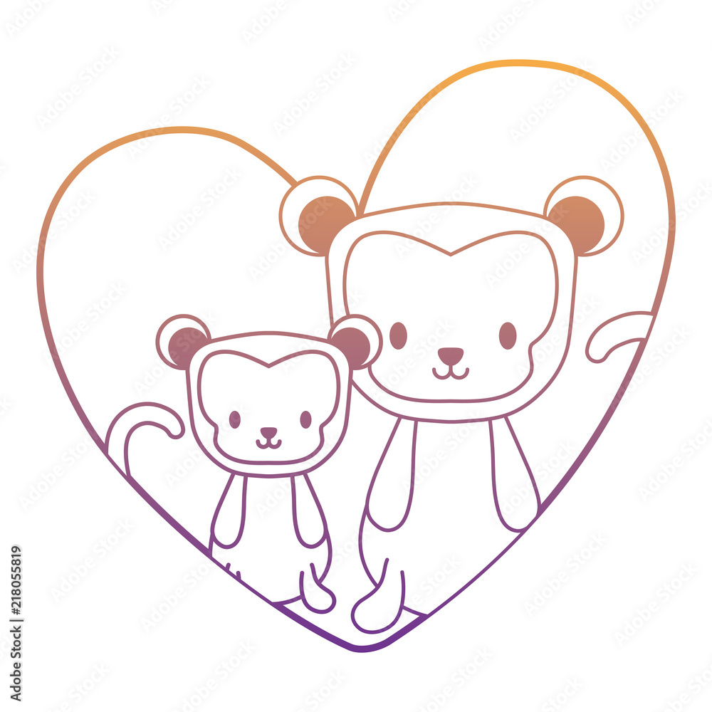 cute monkeys in a heart over white background, vector illustration cute monkeys in a heart over white background, vector illustration