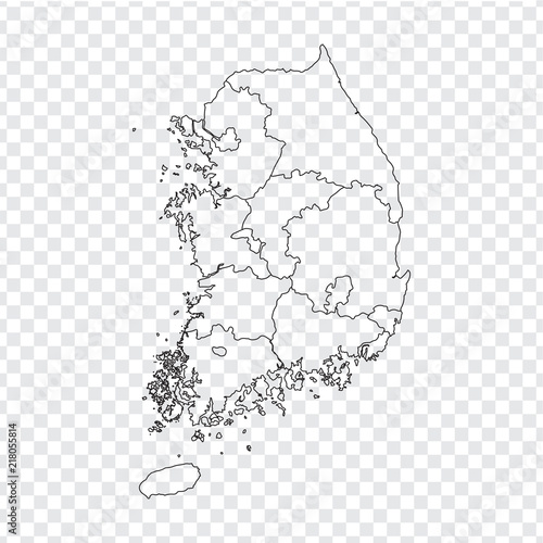 Blank map South Korea. High quality map of  South Korea with  the provinces on transparent background for your web site design, logo, app, UI. Stock vector. Vector illustration EPS10.