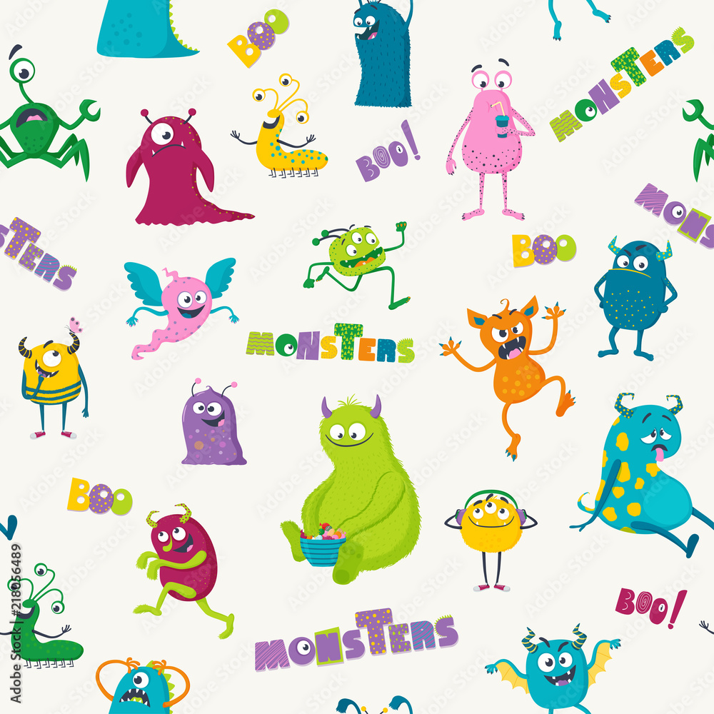 Obraz premium Cartoon monsters. Seamless pattern