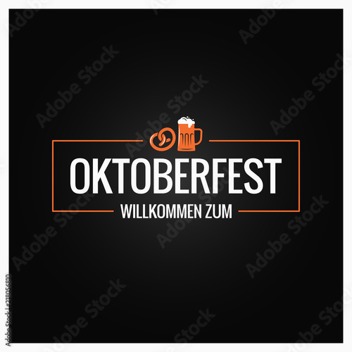 Oktoberfest logo with beer mug and pretzel on black background