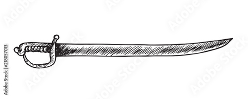 Sword (sabre, Ukrainian Cossacks type), hand drawn doodle sketch, isolated vector outline illustration
