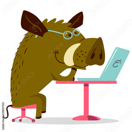 Cute busy boar character. Icon with pig sa office worker (manager).