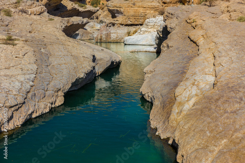 Emerald pools in Wadi Bani Khalid  Oman .