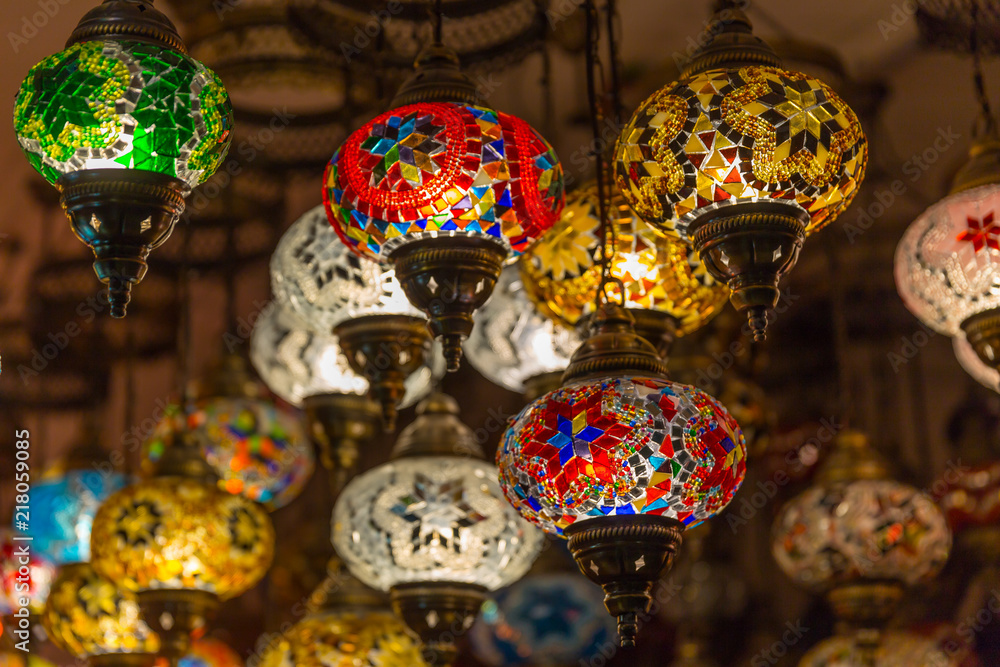 Beautiful Arabian lamps at souk of Nizwa, Oman