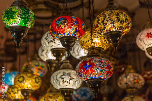 Beautiful Arabian lamps at souk of Nizwa, Oman