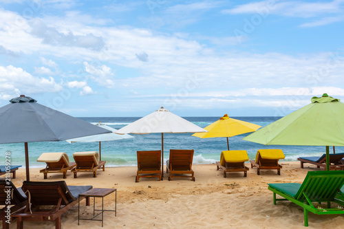 Place for beach holidays with umbrellas at Bali island,Melasti beach area,Indonesia