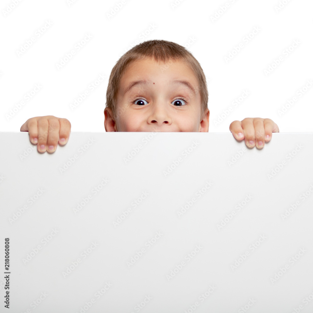 Banner with a surprised child peeking at the edge Banner with a surprised child peeking at the edge