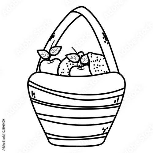 line delicious papaya and apples fruits inside hamper