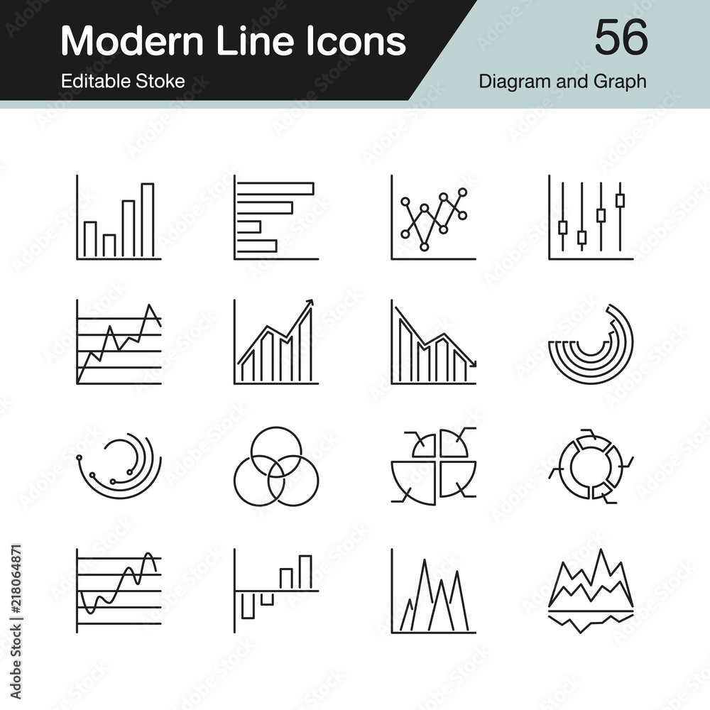 Line Graphs Key Design Diagram and Graph icons. Modern line design set 56. For presentation ...
