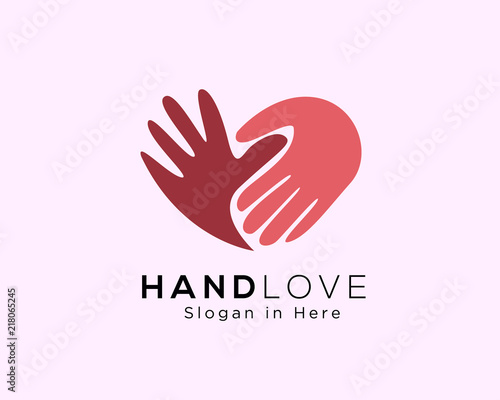 hand love logo, love care logo, heart care logo