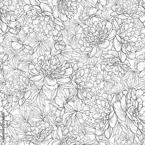 Seamless floral pattern with Peony. Vector illustration.