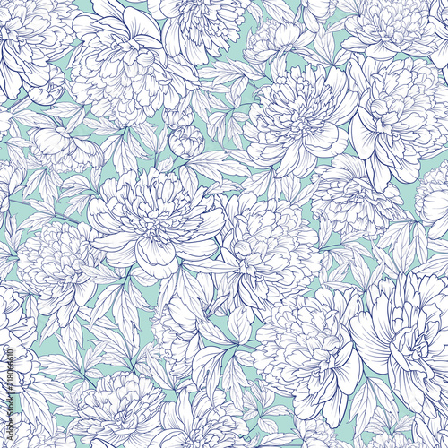 Wallpaper Mural Seamless floral pattern with Peony. Vector illustration. Torontodigital.ca