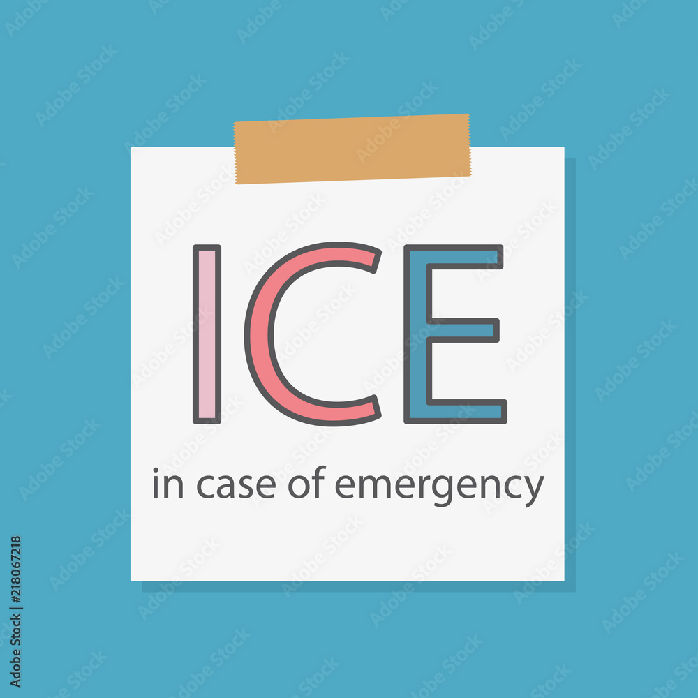 ICE In Case of Emergency written in a notebook paper- vector illustration ICE In Case of Emergency written in a notebook paper- vector illustration